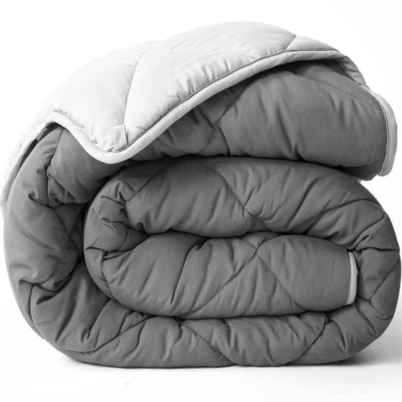 ViscoSoft Microfiber All Seasons Down Alternative Quilted Comforter - Cooling Breathable Premium Soft Reversible Microfiber Duvet Blanket, Light Gray/Dark Gray, Full - Image 1